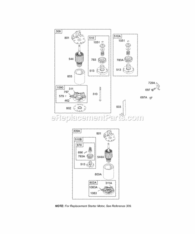 Electric Starter Diagram and Parts List for 283707-0118-02  Briggs and Stratton Engine